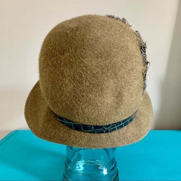 Gabriel Amar Frank Olive Brown Cloche Hat Feathers - Picture 6 of 7
